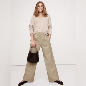 NWT Banana Republic Pull On Wide Leg Lightweight Wool beige Flannel pants Sz XL
